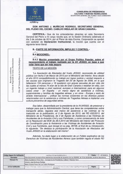 Moción de Apoyo del Cabildo de GRan Canaria