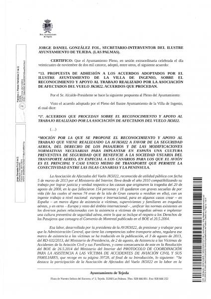 Certificado del Ayuntamiento de Tejeda